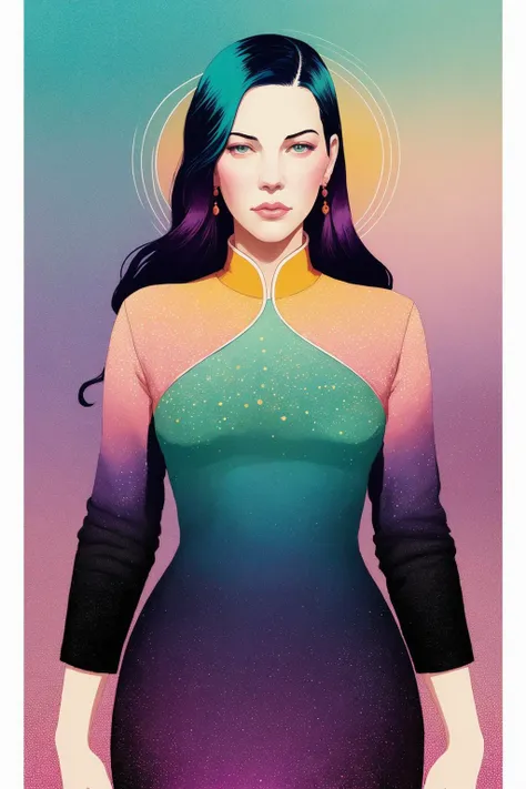 1girl, gradient color, liv tyler
 (  Victo Ngai:1), 
 colorful