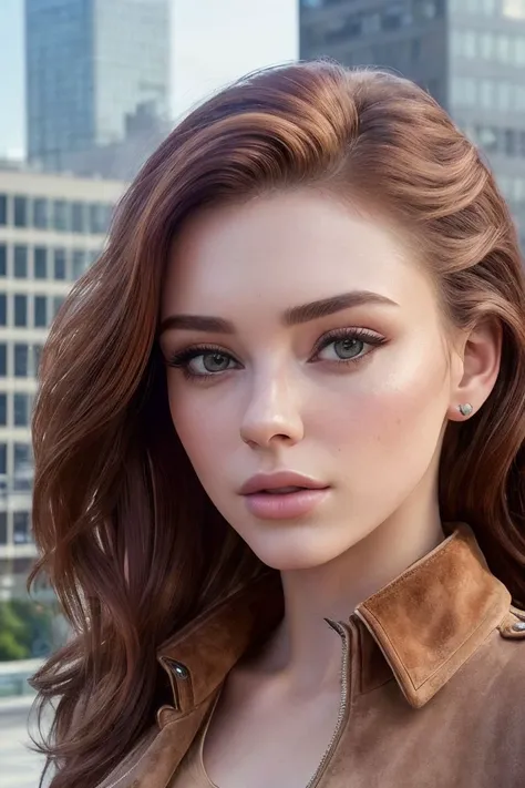 headshot of S203_AleksandraGirskaya,a gorgeous woman,in a (city:1.1),wearing a (suede-jacket:1.1),(cityscape),(8k, RAW photo, best quality, depth of field, ultra high res:1.2),(absurdres, intricate, photorealistic, masterpiece, ultra-detailed:1.3),
