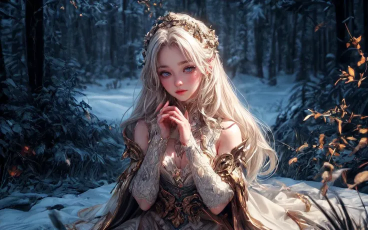 (perfect lighting:1.2),(dynamic photoshoot pose:1.2), (Layered Depth, Parallax Effect, Soft focus foreground,sharp 3d render:1.3),(high quality:1.4),(best quality:1.4),(masterpiece:1.4),official art,official wallpaper,surreal,(detailed landscape:1.1),(whimsical atmosphere:1.1),(powerful energy:1.1),vibrant colors,(detailed:1.05),(extremely detailed:1.06),sharp focus,(intricate:1.03),cinematic lighting,(extremely intricate:1.04),(adorned:1.09), fFaceDetail EyeDetail fHandDetail HairDetail OverallDetail SkinDetail SkinHairDetail <lora:more_details:1> (cowboy shot, solo_focus, cinematic photoshoot of perfect seductive young woman:1.3), In the heart of a moonlit, ancient forest, a solitary Valkyrie kneels beside a serene lake. The water mirrors the night sky, dotted with constellations. Around her, ethereal, glowing runes float gently in the air, casting a soft light on her armor. The scene is enveloped in a profound silence, broken only by the distant, haunting calls of nocturnal creatures. Above, the Northern Lights dance solemnly, reflecting her somber expression as she contemplates the fallen warriors' souls she's destined to guide to Valhalla. The forest around her is both beautiful and melancholic, imbued with a sense of timeless reverence and a deep connection to the ancient Norse legends.