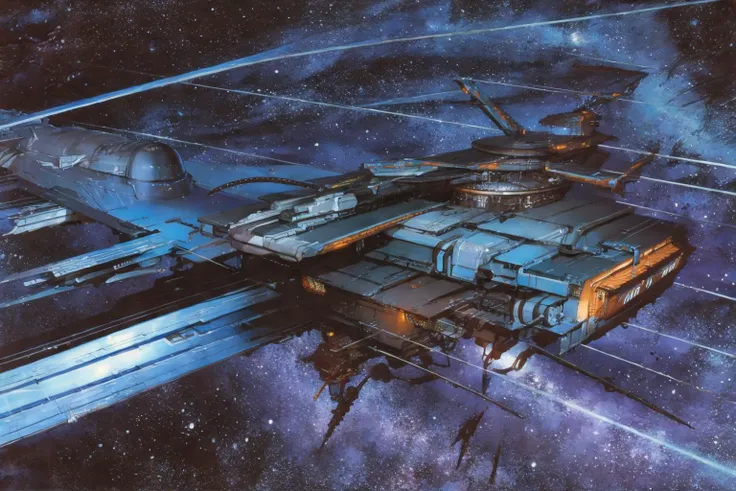 masterpiece, grimdark, retro sci-fi scenery, starscape, (in space, space), by Chris Foss, by John Berkey, by Jim Burns, no humans, <lora:Retro SciFi v.5:0.8>
