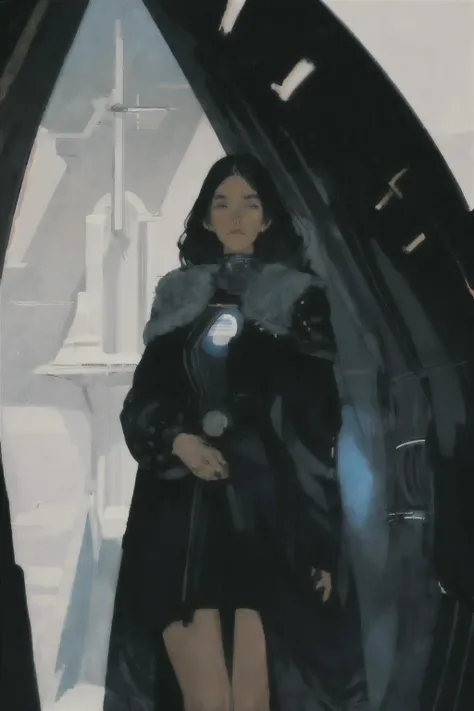 1 woman, solo, long hair, futuristic , coat ( by Alan Lee )
inside spaceship , captain bridge, crews
high contrast negative space
(masterpiece, best quality:1.3),
<lora:epiNoiseoffset_v2:1> <lora:Retro SciFi v.5:0.8>