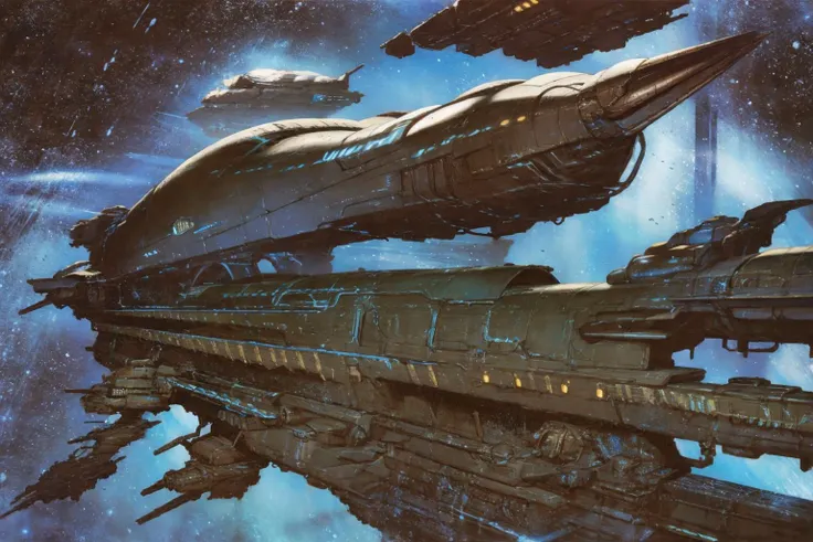 masterpiece, grimdark, retro sci-fi scenery, starscape, (in space, space), by Chris Foss, by John Berkey, by Jim Burns, no humans, <lora:Retro SciFi v.5:0.8>