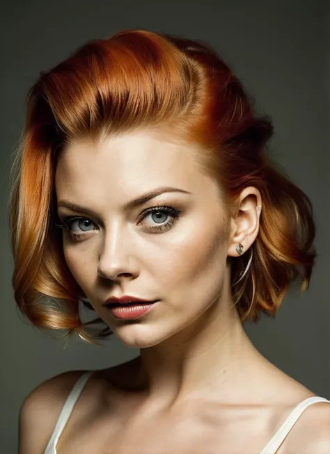 portrait of sks woman by Flora Borsi, style by Flora Borsi, bold, bright colours, orange Mohawk haircut, ((Flora Borsi)), <lora:lora_natalie_v1_from_v1_160:1>