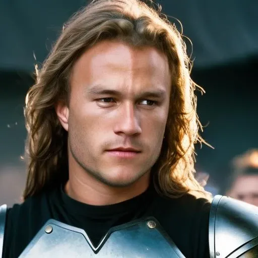 RAW photo, heathl, male_focus, close-up, from side, black shirt,wearing armor, long hair<lora:HEATHL_1repeat_male_focus-000042:1> 8k uhd, dslr, soft lighting, high quality, film grain, Fujifilm XT3