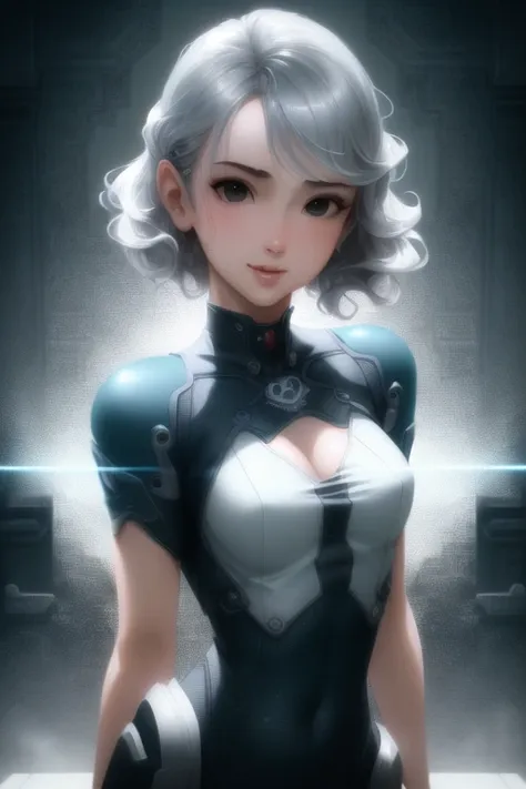 (best quality:1.0), young 1girl, stunningly attractive, perfect feminine face, (cute:1.2), silver short wavy hair, happy, playful, (aroused:0.7), (horny:0.7), medium breasts, detailed background, black eyes, highres, dynamic angle, (cinematic lighting:1.2), (by Range Murata:1.0), (by Taka Tony:1.0), by Jeremy Lipking, cowboy shot, upper body, white t-shirt

 <lora:nijiJellyStyle_v10:0.7>