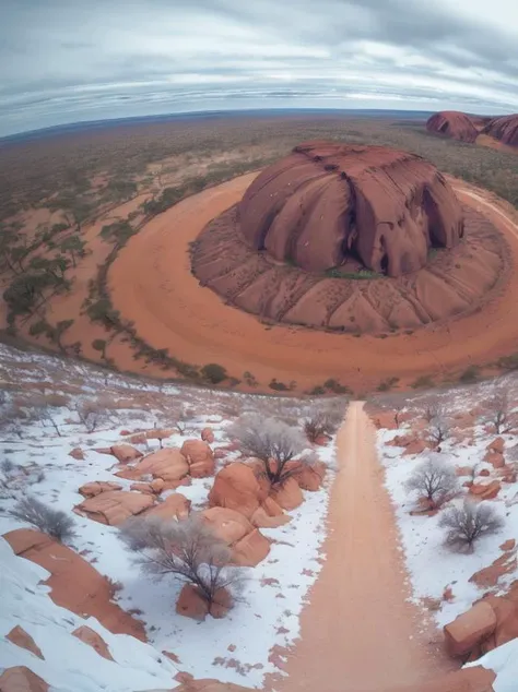 Gopro footage, landscape of a Uluru, Winter, Sketch, F/14