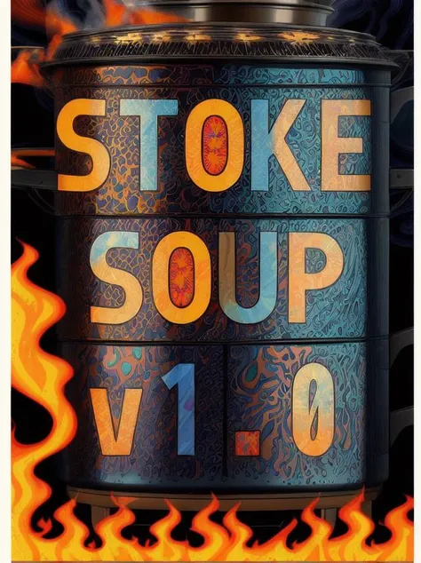 digital art, (trippy psychedelic flames and steam:1.2), soup (antique:1.3) pot boiling on stove, background is (old style kitchen|blue colour), food for thought, at Golden hour, detailed painting, glowpunk, studio lighting, F/5, Best quality