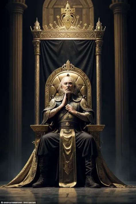 The Old King, sitting on a throne weakened by responsibility, served by those who wish for his passing, paranoid and wary he uses his power ruthlessly from a throne room filled with the spoils of war