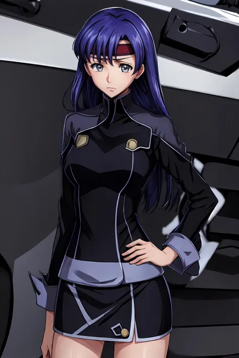 (masterpiece, best quality:1.2), highres, anime screencap, anime coloring, 1girl, solo, light smile,
Naomi_Inoue_V1, purple hair, long hair, bangs, grey eyes, headband, red headband, medium breasts,
military, military uniform, black jacket, long sleeves, black skirt, miniskirt, black footwear, knee boots, high heel boots, black panties,
sitting and widely spread legs, knees up, leaning back,
looking at viewer, cowboy shot,
<lora:add_detail_CyberAlchemist:0.4>, <lora:GoodHands-beta2:0.8>, <lora:NaomiInoueV1-000010:1>