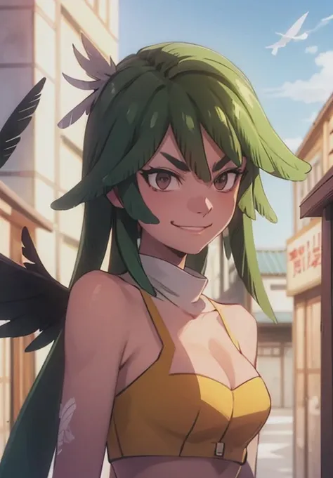 <lora:Myuute_L:0.8>, Myuute_L, smirk, feathered wings, feathers,, (majestic, stunning, exquisite:1.3)