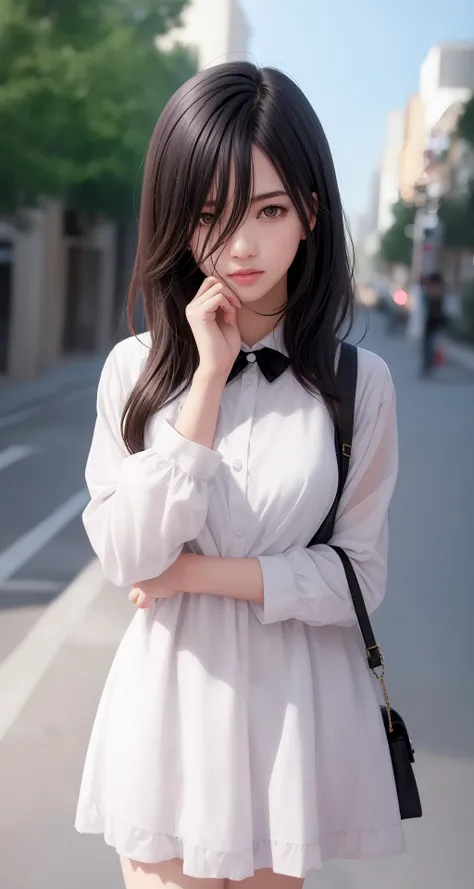 High school girl turning around while looking behind her in the city、Blazer wearing white collar shirt、pleatedskirt、drooing eyes: 1.3,, (in 8K) , ​master piece, (No retouching, Lip gloss, False eyelashes, Real Skin, of the highest quality, 超A high resolution, depth of fields, chromatic abberation, Caustics, Wide Lighting, Natural Shading))Korean Idols、Live action、Sauce order、Asian woman smiling at Alafe,、Young Pretty Gravure Idol, Young skinny gravure idol, Realistic Young Gravure Idol, Young Sensual Gravure Idol, Japanese Models, Shot with Canon EOA 6 D Mark II, taken with canon eos 5 d mark iv, Young Gravure Idol,