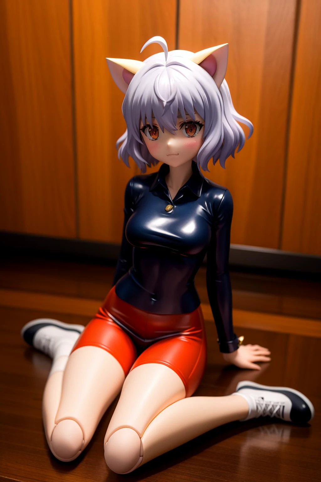anime style, (dramatic lighting:0.5), best quality, absurdres, masterpiese, highly detailed, BREAK
1girl, solo, excited, aroused, slut, underboob, thicc, BREAK
sexy pose, love hotel, BREAK
blush, deep eyes, symbol-shaped pupils, medium | big breast, skinny, messy hair, very long hair, saturated hair, low twintails, hair between eyes, bangs, heart ahoge, BREAK
cat ears, animal ear fluff, cat tail, fang, :3, (pubic hair:0.9), BREAK
animal collar, fishnet pantyhose, BREAK
<lora:LoRA_Neferpitou:0.8> NeferpitouDef, orange eyes, white hair, short hair, wavy hair, bangs, curly hair, animal ears, hair between eyes, breasts, medium breasts, cat girl, cat tail, tail, cat ears, joints, doll joints, shirt, long sleeves, pantyhose, shorts, collared shirt, blue shirt, spoken question mark, brown shorts, orange shorts, shoes, socks, other focus, hunter x hunter, neferpitou, More doll joints*, (joints:1.4) or (doll joints:1.4)