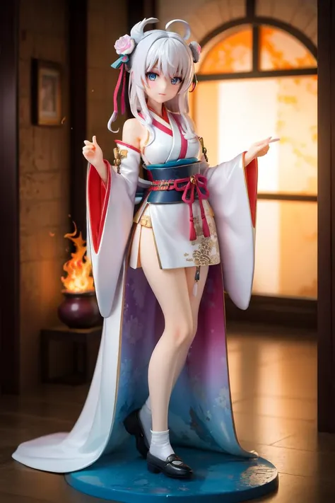 masterpiece,best quality,figma,1girl,medium breasts,(masterpiece, top quality, best quality, official art, beautiful and aesthetic:1.2), (1girl:1.2), cute, extreme detailed,(abstract:1.4, fractal art:1.3),(silver_hair:1.1), fate \(series\), colorful,highest detailed, fire, ice, lightning, (splash_art:1.2), jewelry:1.4, hanfu, ,  scenery, ink,