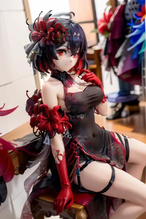 <lora:é»å¸(Stygian,china_dress,starchasm):1>, china_dress, red eyes, large breasts, cleavage