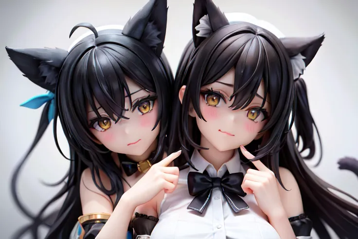 Anime painting。character1。 Black hair wolf ears。garter belt stockings。Blue dance dress costume。Adhesive Red Glasses。Blue Eyes。smile。Blushing Beauty。first round。 High angle cleavage close up。
