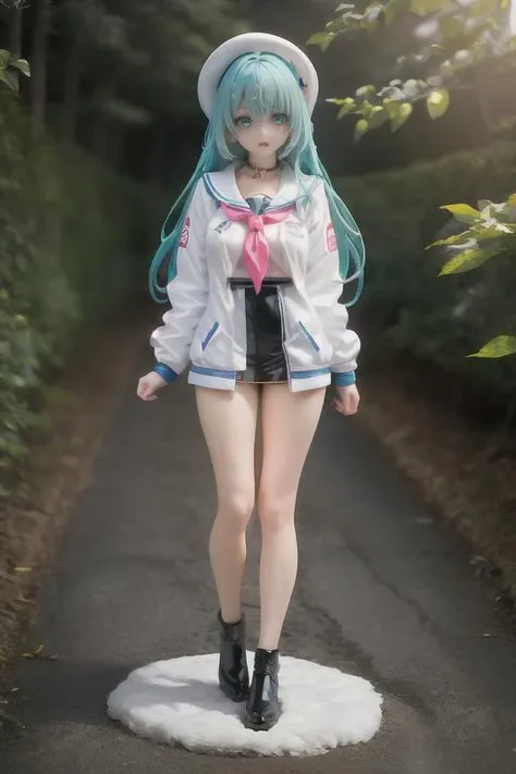 full body portrait, 2d, anime, hentai, dark theme, black background, white skin, caucasian, woman, youthful adult, college age, 22 year old, standing, arms behind back, muscular, latex bodysuit, long sleeves, small breasts, neat hair, short black hair, brown eyes, natural eyebrows, [Portuguese], (looking at viewer, neutral expression)