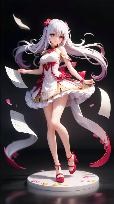 long hair, beautiful detailed eyes, beautiful detailed hair, petals,(((flowing))), (((((full body))))),1girl,((paper-cut)),red,(beautiful detailed eyes),floating_hai