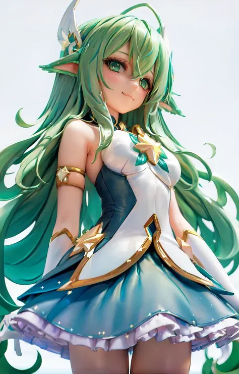 masterpiece, best quality,
soraka \(league of legends\), star guardian \(league of legends\), star guardian soraka, league of legends,
highres,1girl, solo,
alternate eye color, asymmetrical gloves, gloves, green hair, uneven gloves, very long hair, white gloves,
cowboy shot, blushed, (small smile), curvy,
simple background,
<lora:breastsizeslideroffset:0.4> <lora:star_guardian_soraka-000035:1>
