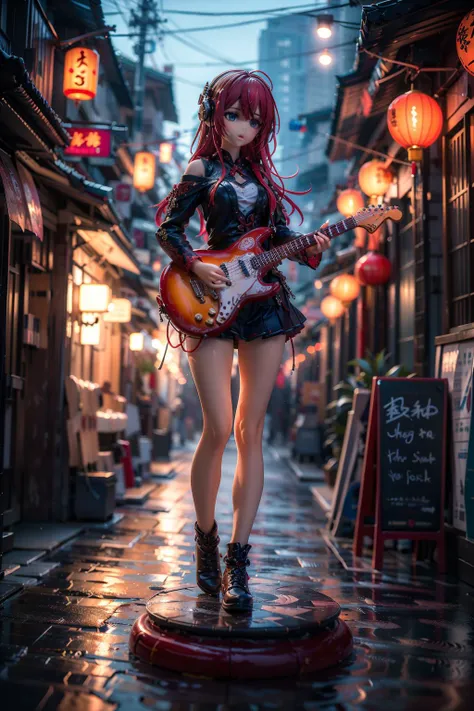 1girl,solo,black skirt,blue eyes,electric guitar,guitar,headphones,holding,holding plectrum,instrument,long hair,music,one side up,pink hair,playing guiter,pleated skirt,black shirt,indoors,
Best quality,masterpiece,ultra high res,<lora:20240130-1706612866828-0012:0.5>,zhongshi,sublime elegant,romantic,detailed,atmosphere,glowing,full color,cinematic,beautiful,epic,stunning,intricate,balanced,amazing detail,light,pristine,sharp focus,extremely complex,professional,winning,elaborate background,