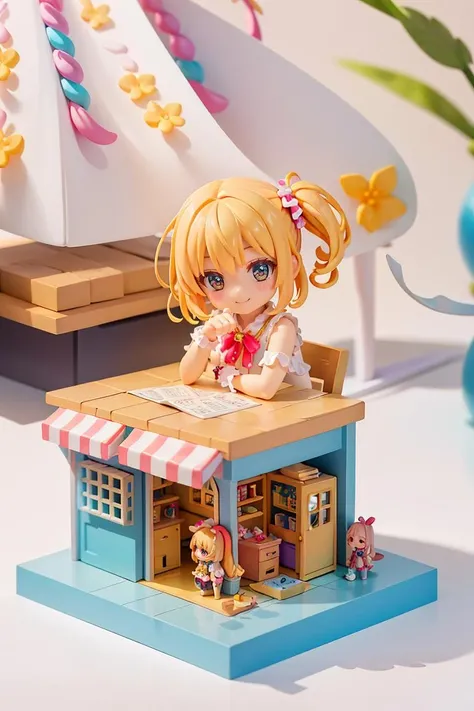 (masterpiece, best quality, ultra detailed, hyper realistic, photo), delicate pattern, detailed background, 
super fine concept art, 
LITTLE HOUSE, <lora:20231023-1698031124661:0.5>,
cute, 3d, blender, chibi, toys, 
1girl, solo, smile, 
on desk, 
background (bokeh), dim natural lighting, shallow depth of field,