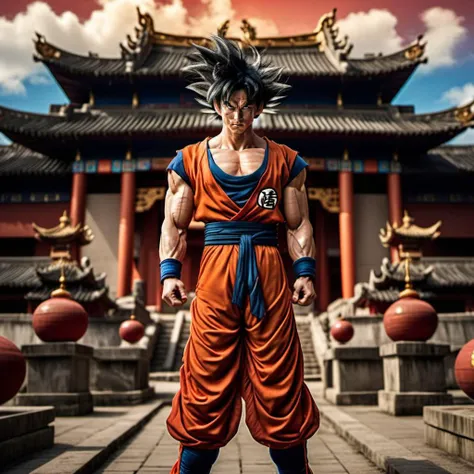 Goku1024 , a man dressed in red, full body, powerfull, crystal-balls, dragon, ancient chinese temple background, highly detailed, photography, ultra sharp, film, bokeh, professional, 64k <lora:Goku1024:0.8>