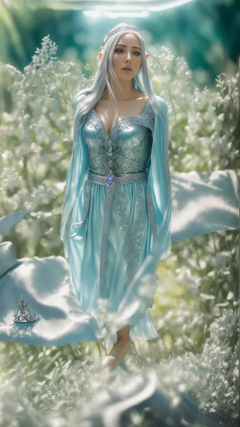 a female elven princess, an elf princess with (green:1.25) eyes, an elf princess dressed in a (blue:1.3) flowing dress, (elf princess wears silver tiara:1.3), professional photo, HDR, natural light, (anti-aliasing:1.2), elegant, soft scattered light, hyper-realistic, super-detailed, (vibrant details:1.1), mystic forest background, (masterpiece:1.1), realistic proportions, limited palette, sharp, (cinematic:1.5), epic realistic, hyperdetailed, insane details, (intricate details:1.2), accent lighting, soft volumetric light, dramatic light, neutral colors, cross process, perfect eyes, perfect face, reflections in the eyes, symmetric, symmetric face, correct facial anatomy, round black pupils, round cornea of the eye. <Lora:FairyTaleAI:0.8>