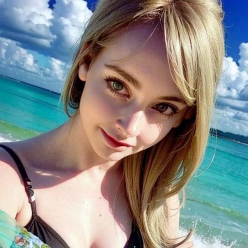 1girl, blonde, masterprice, portrait , bikini, beach, <lora:gemmalouise_lora-06:1>