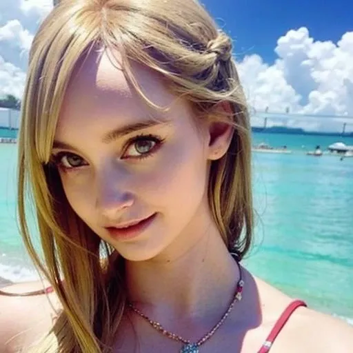 1girl, blonde, masterprice, portrait , bikini, beach, <lora:gemmalouise_lora-06:1>