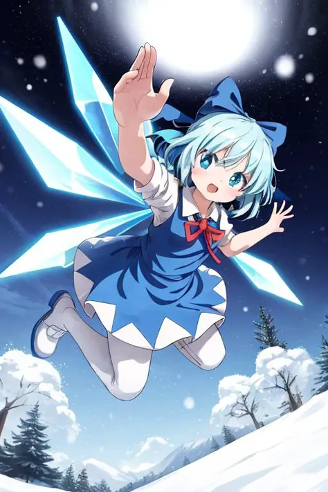 (masterpiece, best quality),<lora:GoodHands-vanilla:0.7> <lora:anmnr01:0.3> <lora:add_detail:0.5>, solo, looking at viewer, <lora:cirno:0.7>,cirno,snow effect,snow,crystal,stylish angle,active pose