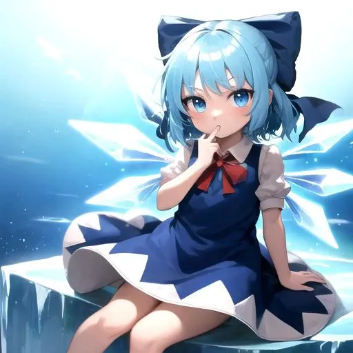 (SLE, mksks style), <lora:cirno:0.7>, cirno 4rt, blue hair, blue bow, blue dress, ice wings, AS-YoungerV2