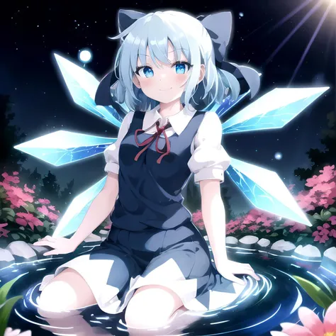 (SLE, mksks style),
1girl, cirno, cirno 4rt, ice wings, smiling, garden, pond, flowers,
<lora:cirno_2-05:0.7>,
vivid colours, vivid lights, cinematic lighting, frog,
