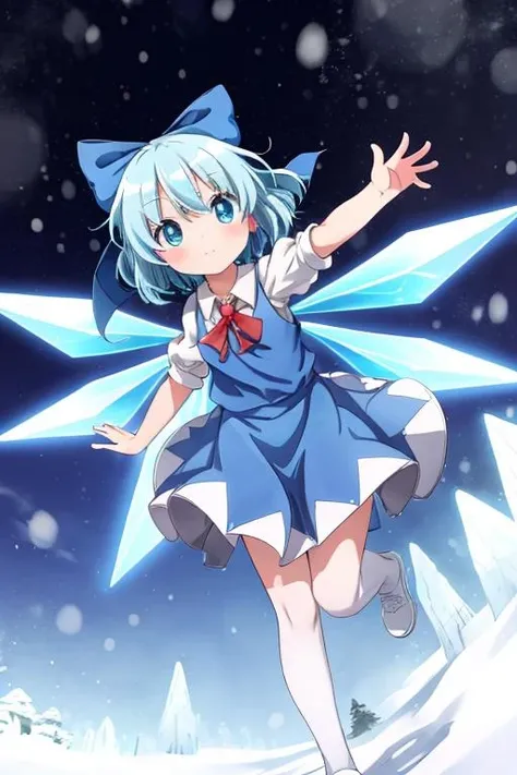 (masterpiece, best quality),<lora:GoodHands-vanilla:0.7> <lora:anmnr01:0.3> <lora:add_detail:0.5>, solo, looking at viewer, <lora:cirno:0.7>,cirno,snow effect,snow,crystal,stylish angle,active pose
