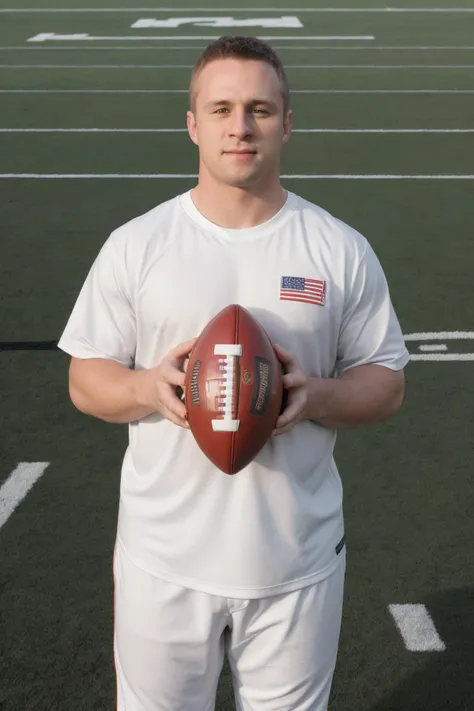 RAW photo, photo of man sc_abe on (american football) field <lora:SC_Abe-07:0.8>, 8k uhd, dslr, soft lighting, high quality, film grain, Fujifilm XT3