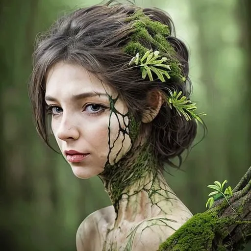 woman slowly transforms into nature