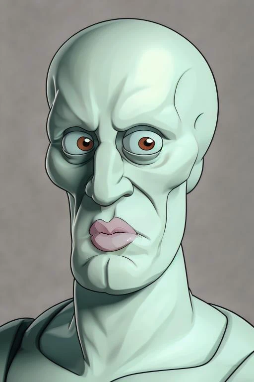 pink lips <lora:A_Darkly_Scanner:.5> cell shading <lora:handsome-squidward:1>handsome-squidward character