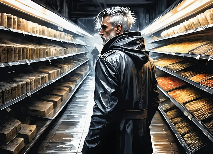 (MIRIAN), nighttime, cyberpunk city, dark, raining, neon lights ((,Wearing a blazer over a hoodie)), blazer, hoodie, (<lora:A_Darkly_Scanner:0.5> ), cyberpunk, synthwave, 1980s, futurism, brutalism, neuromancer, cinematic photo in a grocery store, detailed hair, mohawk, silver hair,art by Agnes Cecile,Radial balance, Sunrise, Water, Ellipse, ultra detailed, intricate,,art by Jakub Rozalski, 1920+ Poland,leading a horde army, thousands of warriors, futuristic attire, future soldier, in wh40k, Warhammer 40,000, death korps of krieg, dkok, astra militarum, space marines, epic battle, only war, wearing huge pauldrons, WWI, trenches, dirt, battle