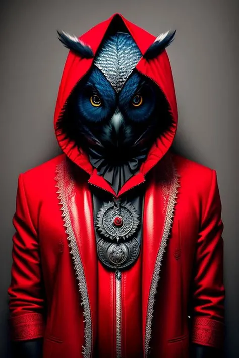 ((low contrast)) ,animalrizz <lora:animal_model:0.7> masterpiece, best quality, owl, red theme, reptilian