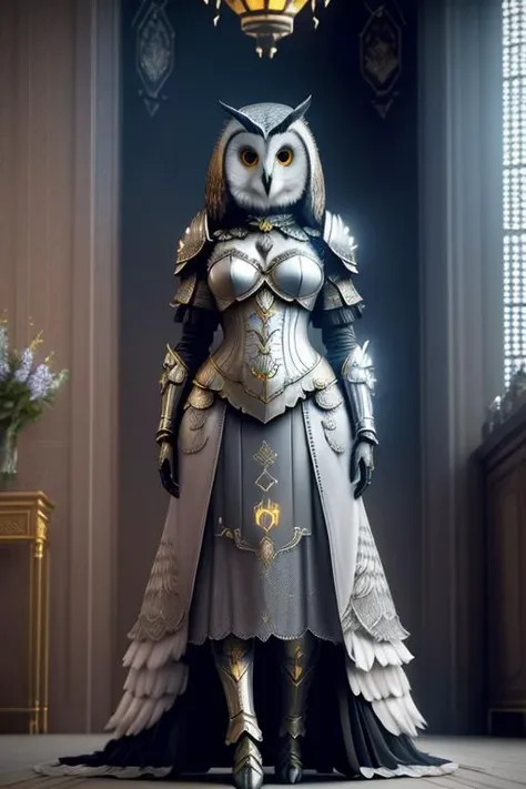((low contrast)) ,animalrizz  <lora:animal_model:0.7> ((owl)) solo,1girl,PerfectNwsjMajic,true-to-life visuals,artistically refined,captivating beauty, dramatic contrasts, atmospheric depth,intimate moments, enduring allure, authentic portrayal,lifelike accuracy, evocative mood, emotional depth, striking symbolism, small breasts, 1girls,solo,(looking at viewer),(full body:1.4), (Glowing ambiance, enchanting radiance, ethereal atmosphere, mesmerizing glow, evocative hues, captivating coloration, dramatic lighting, enchanting aura:1),armor robot,(highly details:1.5),unreal engine,3d render,film photograhpy, complex 3d render ultra detailed of a beautiful porcelain profile woman android face, (cyborg:1.3), robotic parts, 150 mm, beautiful studio soft light, (rim light:0.63), vibrant details, luxurious cyberpunk, lace, hyperrealistic, anatomical, facial muscles, cable electric wires, microchip, elegant, beautiful background, octane render, H. R. Giger style, 8k, best quality, masterpiece, illustration, an extremely delicate and beautiful, extremely detailed ,CG ,unity ,wallpaper, (realistic, photo-realistic:1.37),Amazing, finely detail, masterpiece,best quality,official art, extremely detailed CG unity 8k wallpaper, absurdres, incredibly absurdres, robot, silver helmet,gadaxintai,ban,quan,yuechan_wedding_lothes