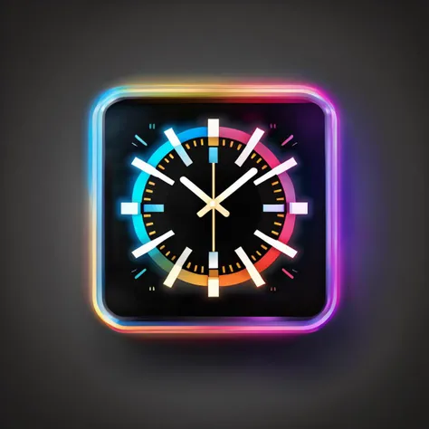 clock,icon,black background,simple background,glowing,neo_ icon,colorful,<lora:neo_icon:1>,
