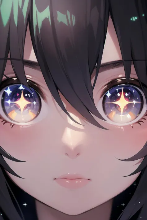 (masterpiece, best quality:1.5), (close-up:1.3), (solo:1.1), portrait of a girl, (detailed glowing eyes:1.25), cinematic light, cinematic shadows, cinematic reflections, intricate details, sparkles, horny, deep space background