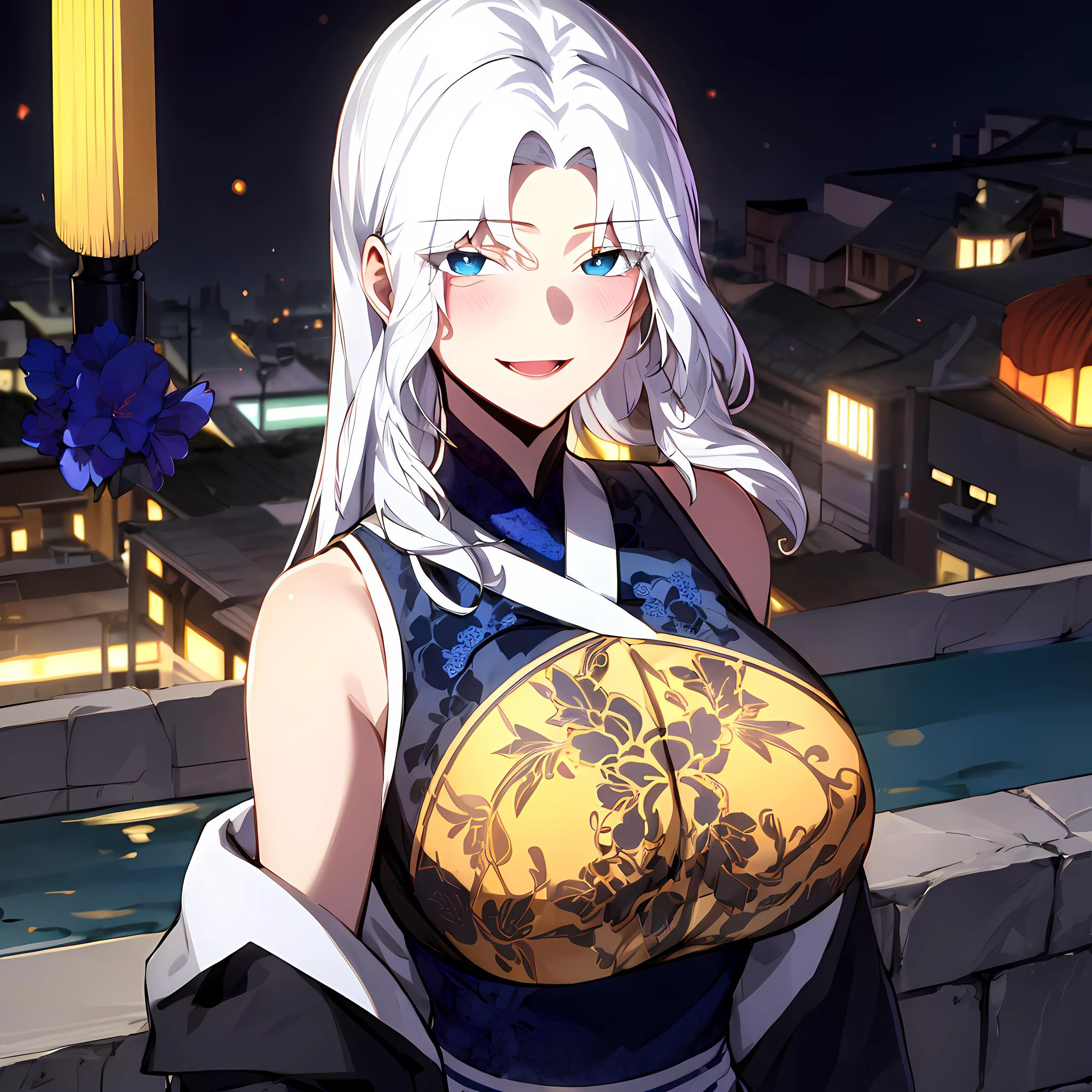 (masterpiece:1.2, best quality), (finely detailed beautiful eyes: 1.2), ( beautiful detailed eyes). solo focus, girl focus, happy, smile. blush,1girl, talaris , let down hair, long hair, chinese clothes dress, clothing cutout,bare shoulders , milf, mature female, large breasts, High contrast, beautiful elegant woman, adult, (best illumination, an extremely delicate and beautiful),(amazing backround, outdoors, modern day), modern, looking at viewer,beautiful detailed glow,