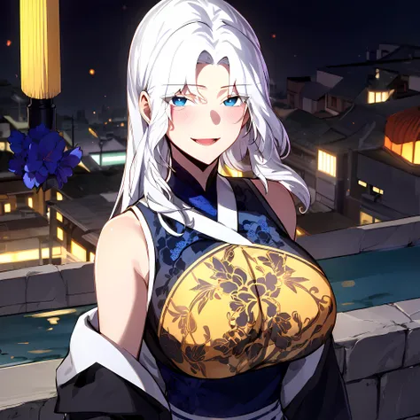 (masterpiece:1.2, best quality), (finely detailed beautiful eyes: 1.2), ( beautiful detailed eyes).  solo focus, girl focus,   happy, smile. blush,1girl, talaris  , let down hair, long hair,  chinese clothes dress, clothing cutout,bare shoulders , milf, mature female, large breasts, High contrast, beautiful elegant woman, adult, (best illumination, an extremely delicate and beautiful),(amazing backround, outdoors, modern day), modern, looking at viewer,beautiful detailed glow,