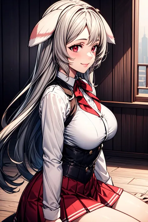 w_arknights, wide hips, torn clothes, massive hips, buttoned shirt, jean shorts, apartment, glass walls