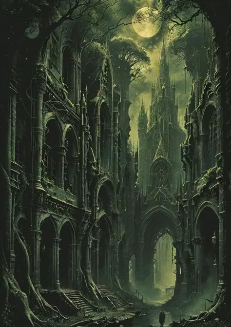 cinematic still close shot of an imposing sinister death walled city of undead from Warcraft full of skeletons, demonic necropolis architecture, dark green misty environment, shot on Sony, high budget, epic, gorgeous, film grain