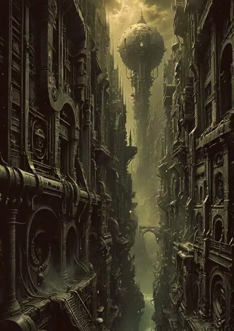 amidst the ancient, a mechanical city rises, eerie, beyond time here and now, <lora:- SDXL - AI-Breaker_V2.8:0.6> <lora:The_Dark_Side_Of_The_Future:0.6>