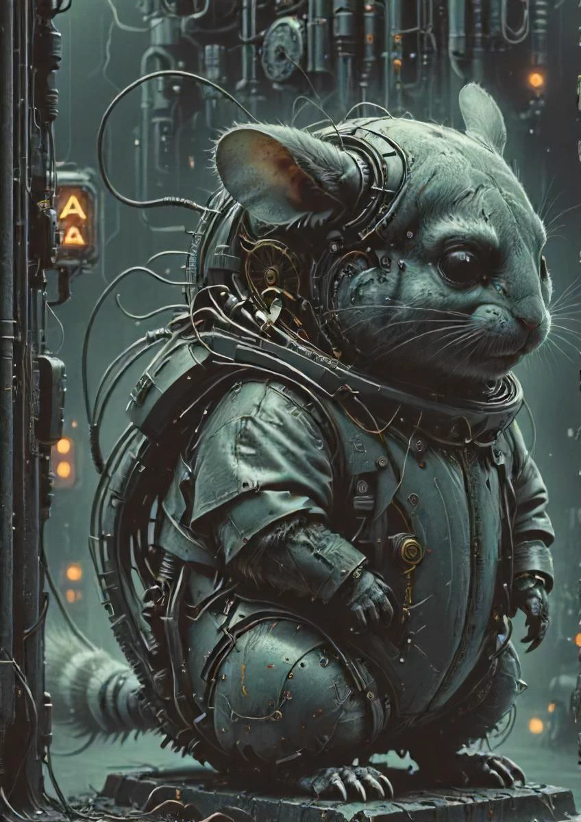 a mechanical chinchilla rises, eerie, beyond time here and now, bleak, challenging the the sleep, epic, neon lights, <lora:- SDXL - AI-Breaker_V2.8:1> <lora:The_Dark_Side_Of_The_Future:0.5>, <lora:- SDXL - n-eeyblch_eye_bleach_V1.0:0.5>