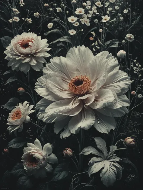 concept: a dream in full bloom, floral elements, big flowers, intricate, stunning, mimalist, white, subtle, classy, luxury, magical realm effect, enchanting, illustration, beauty of contrast color pairing, east meets west, juxtaposition, cinematic,        <lora:The_Dark_Side_Of_The_Future:0.8>