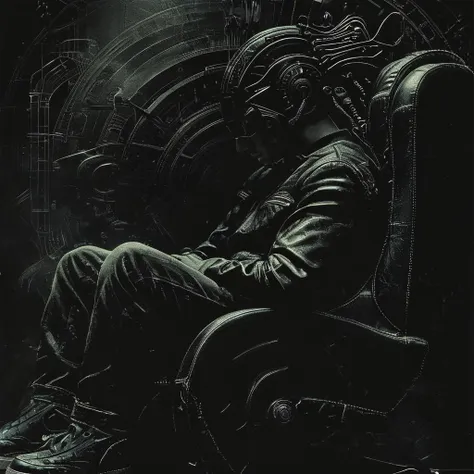 impactful paint of a man sitting on a chair   <lora:The_Dark_Side_Of_The_Future:1.0>,    highly detailed,   8k,   sharp,  professional, clear,   high contrast, high saturated, , vivid deep blacks, crystal clear