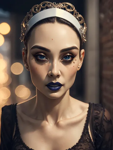 NSFW, photorealistic, ultra realism, (masterpiece:1.3), (best quality), (highly detailed:1.3), detailed face, gorgeous face, lanky, toned, full body, background dark alley, ((drkngelic style)) low key, dark theme, gothic aesthetic, pale white skin, night