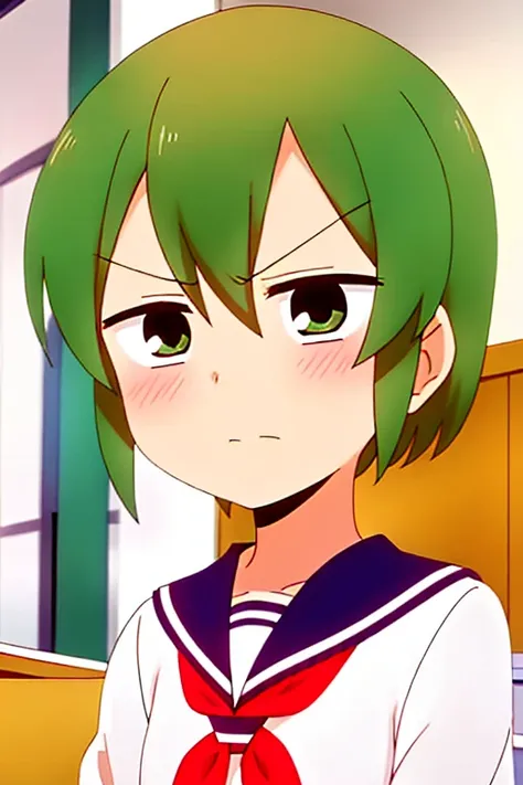 <lora:igarashi_futaba1:0.9>, igarashi_futaba, office, blushed, school uniform, short hair,